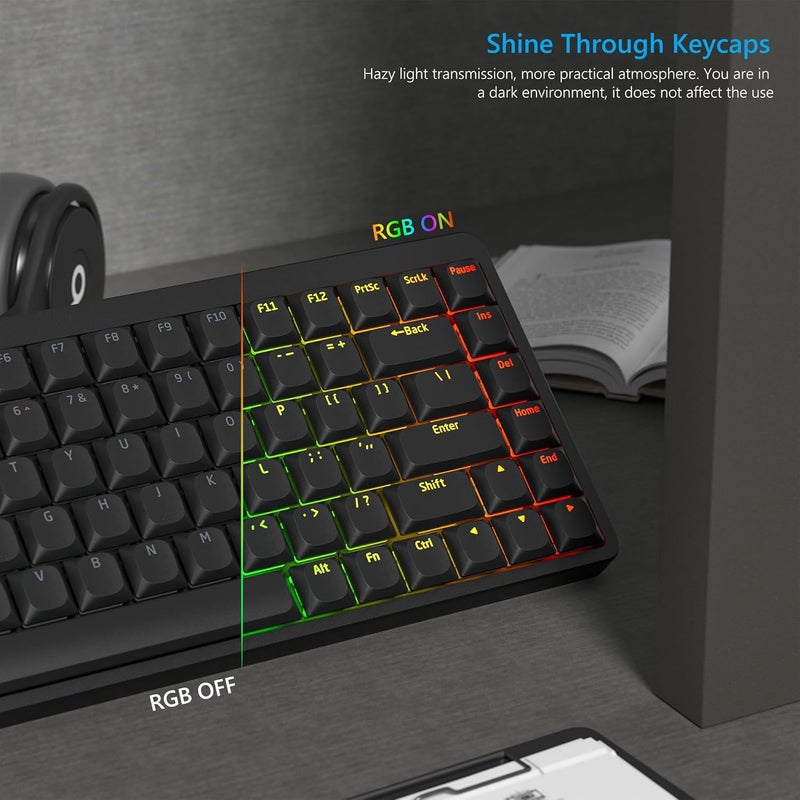 Womier Low Profile Keycaps for Mechanical Keyboard, Black Shine Through Keycaps, PBT Keyboard Key caps 60% 65% 75% 96% 100% for Cherry Gateron MX Switches, Black Backlight - Image 3